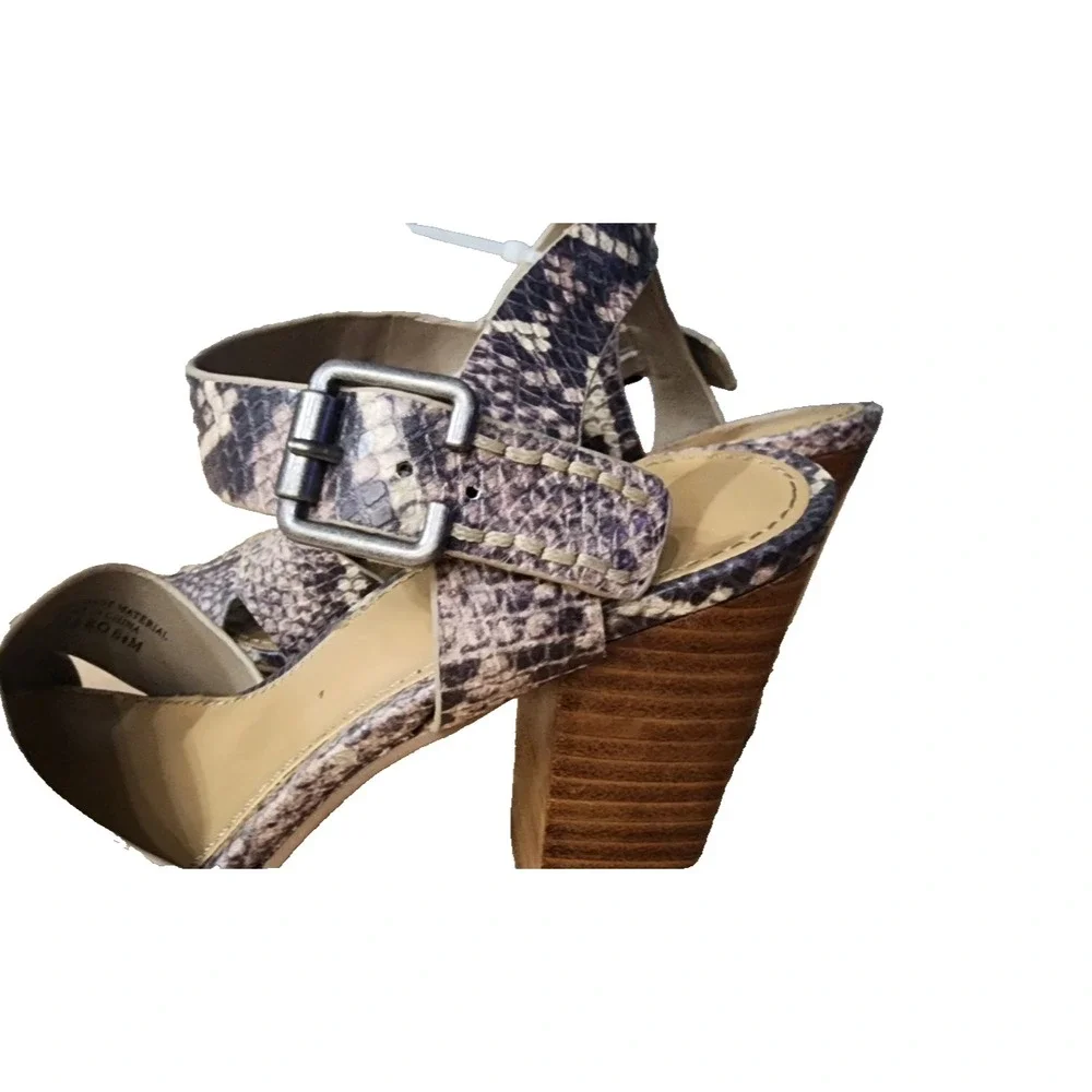 Crown Vintage Rattlesnake Snakeskin Pattern Chunky Block Heel Sandal Pump‎ 6.5M